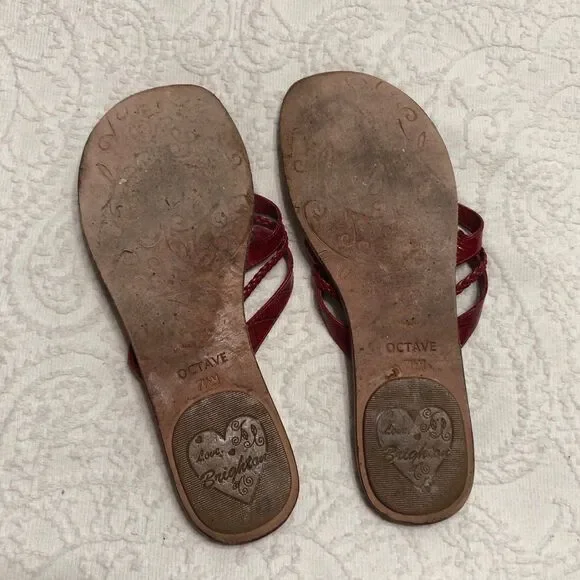 Brighton Sandals Flip Flops Size 7.5M Red Patent Leather with Rhinestone Design - Picture 3 of 7